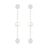 6.0mm Freshwater Cultured Pearl and White Lab-Created Sapphire Cluster Linear Triple Drop Earrings in Sterling Silver