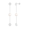 6.0mm Freshwater Cultured Pearl and White Lab-Created Sapphire Cluster Linear Triple Drop Earrings in Sterling Silver