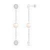 6.0mm Freshwater Cultured Pearl and White Lab-Created Sapphire Cluster Linear Triple Drop Earrings in Sterling Silver
