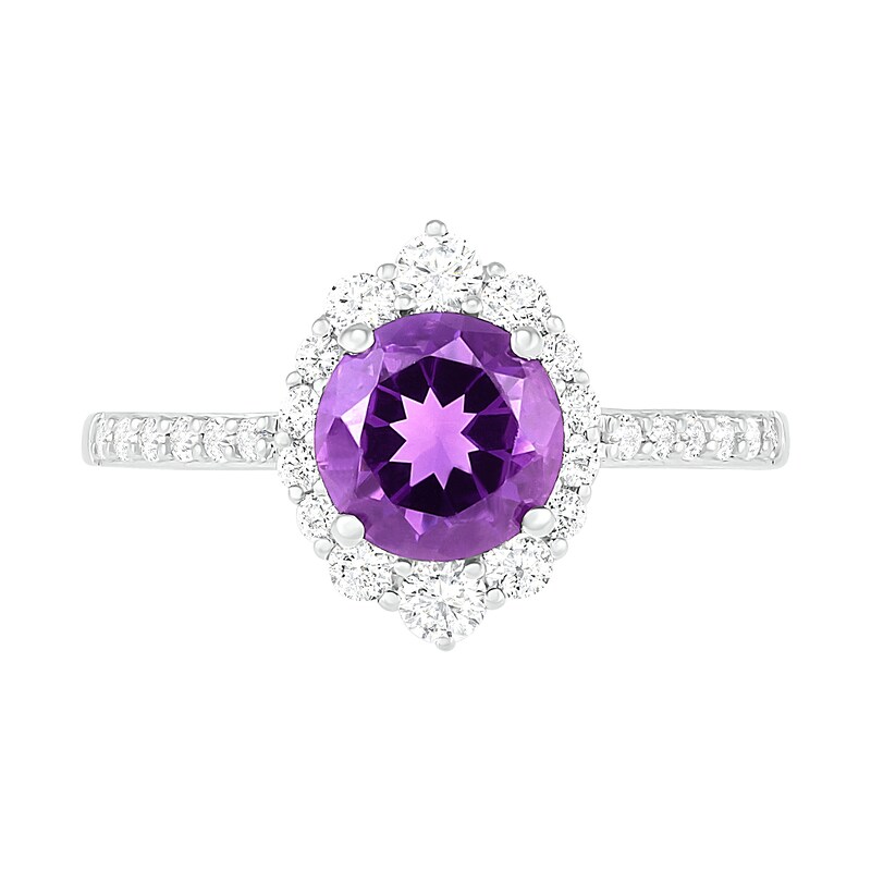 Main Image 2 of 7.0mm Amethyst and White Lab-Created Sapphire Ornate Frame Ring in Sterling Silver