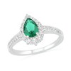 Pear-Shaped Lab-Created Emerald and White Sapphire Crown Frame Ring in Sterling Silver