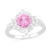 Thumbnail Image 0 of 7.0mm Lab-Created Pink and White Sapphire Floral Frame Ring in Sterling Silver