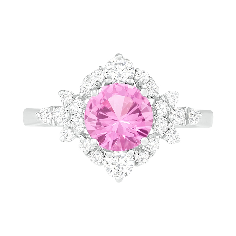 7.0mm Lab-Created Pink and White Sapphire Floral Frame Ring in Sterling Silver