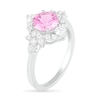 Thumbnail Image 2 of 7.0mm Lab-Created Pink and White Sapphire Floral Frame Ring in Sterling Silver