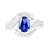 Thumbnail Image 1 of Oval Lab-Created Blue and White Sapphire Wave Bypass Split Shank Ring in Sterling Silver