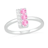 Thumbnail Image 0 of 3.0mm Lab-Created Pink and White Sapphire Double Row Bar Ring in Sterling Silver