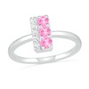 Thumbnail Image 0 of 3.0mm Lab-Created Pink and White Sapphire Double Row Bar Ring in Sterling Silver