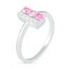 Thumbnail Image 2 of 3.0mm Lab-Created Pink and White Sapphire Double Row Bar Ring in Sterling Silver