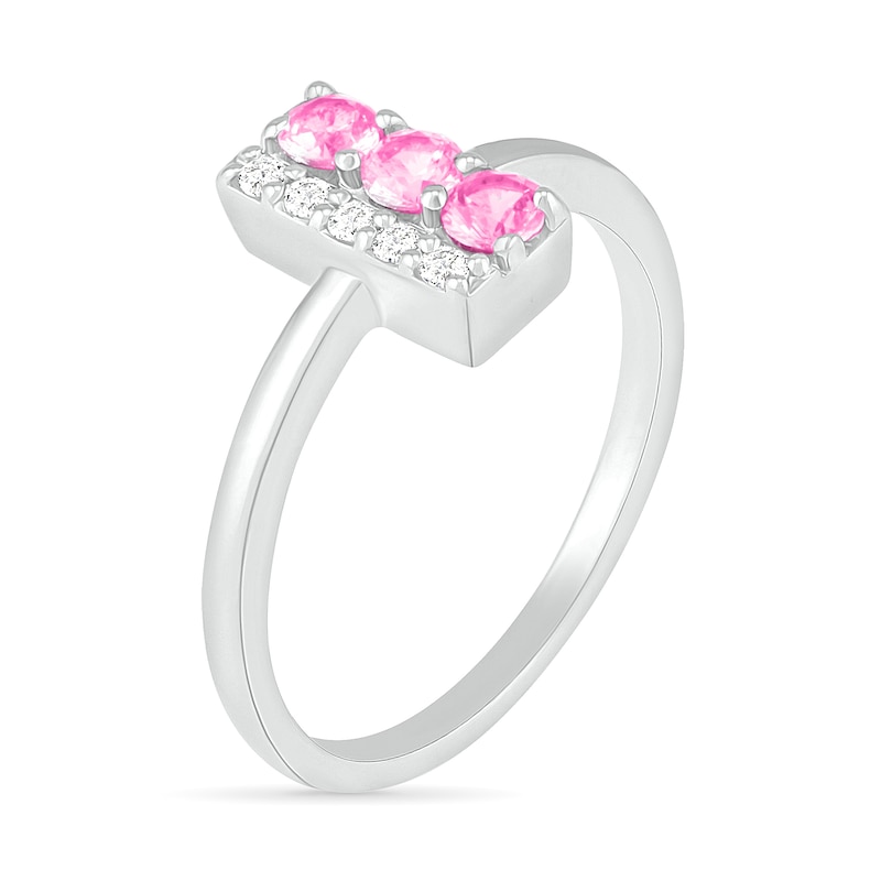 3.0mm Lab-Created Pink and White Sapphire Double Row Bar Ring in Sterling Silver