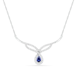 Topaz & Double Row Chevron Necklace 14K White Gold Over Sterling