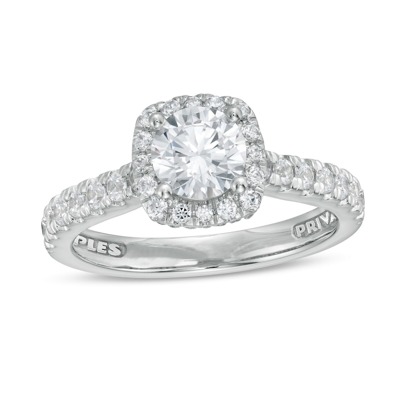 Peoples Private Collection 1.50 CT. T.W. Certified Diamond Cushion Frame Engagement Ring in 14K White Gold (F/I1)
