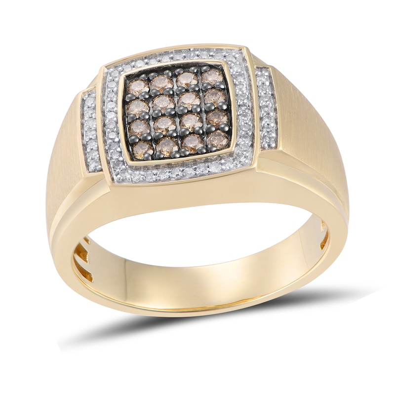 0.50 CT. T.W. Champagne and White Composite Diamond Cushion Frame Collar Ring in 10K Gold