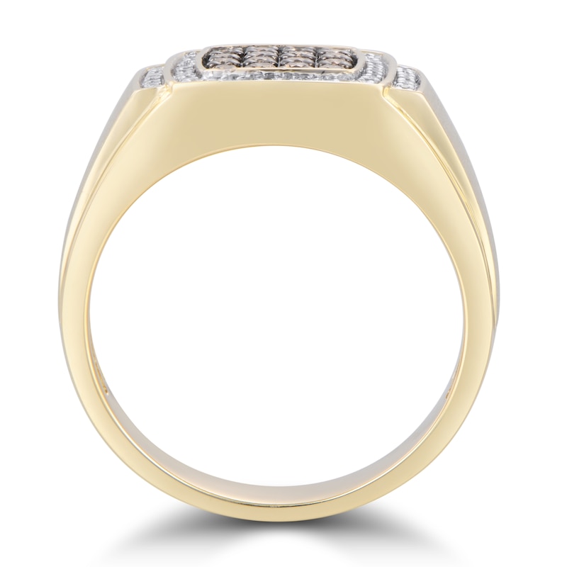 Men's 0.50 CT. T.W. Champagne and White Composite Diamond Cushion Frame Collar Ring in 10K Gold