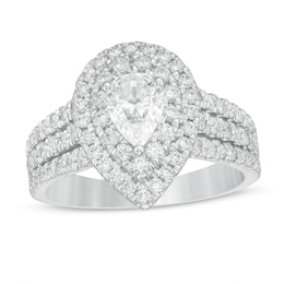 1.75 CT. T.W. Certified Lab-Created Pear-Shaped Diamond Double Frame Multi-Row Engagement Ring in 14K White Gold (F/SI2)