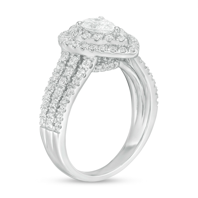 Main Image 3 of 1.75 CT. T.W. Certified Lab-Created Pear-Shaped Diamond Double Frame Multi-Row Engagement Ring in 14K White Gold (F/SI2)