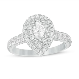1.50 CT. T.W. Certified Lab-Created Pear-Shaped Diamond Double Frame Engagement Ring in 14K White Gold (F/SI2)