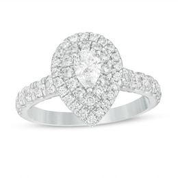 1.50 CT. T.W. Pear-Shaped Certified Lab-Grown Diamond Double Frame Engagement Ring in 14K White Gold (F/SI2)