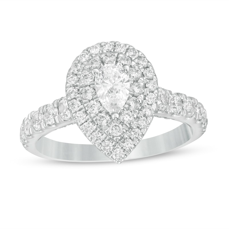 1.50 CT. T.W. Pear-Shaped Certified Lab-Created Diamond Double Frame Engagement Ring in 14K White Gold (F/SI2)