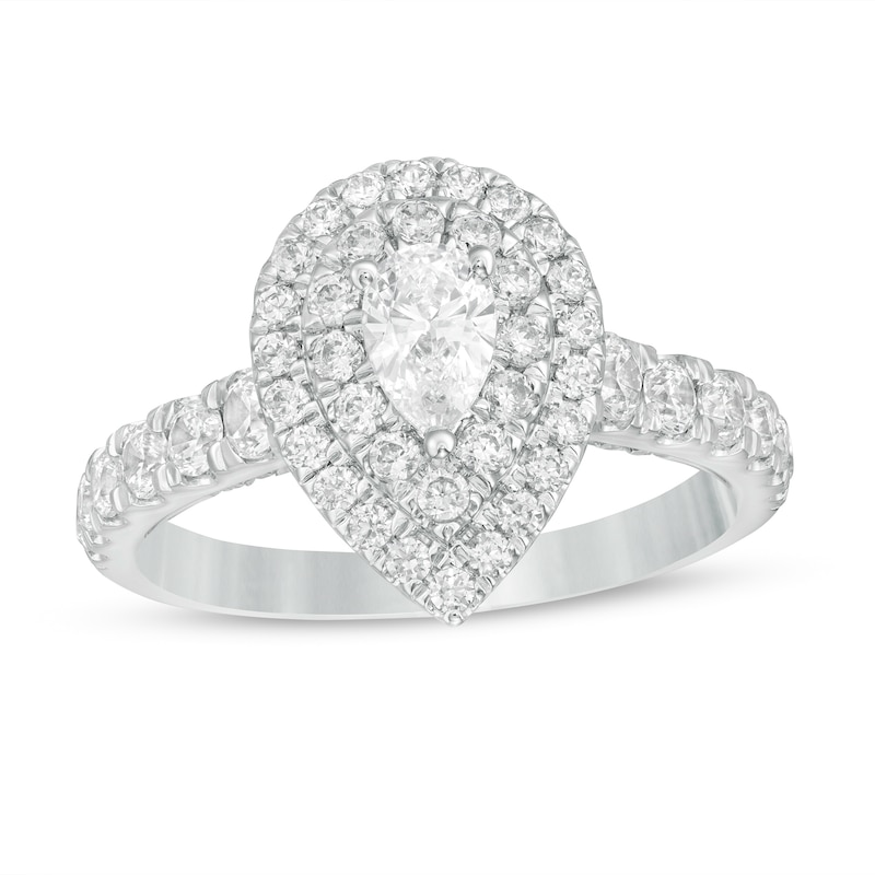Main Image 1 of 1.50 CT. T.W. Pear-Shaped Certified Lab-Grown Diamond Double Frame Engagement Ring in 14K White Gold (F/SI2)
