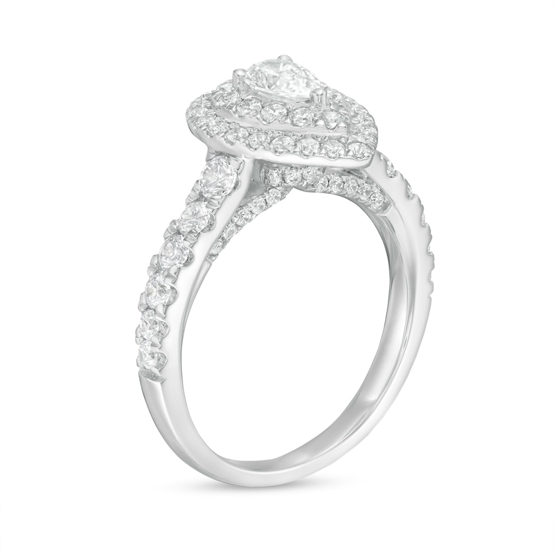 1.50 CT. T.W. Pear-Shaped Certified Lab-Created Diamond Double Frame Engagement Ring in 14K White Gold (F/SI2)