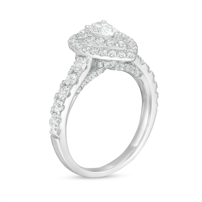 Main Image 3 of 1.50 CT. T.W. Pear-Shaped Certified Lab-Grown Diamond Double Frame Engagement Ring in 14K White Gold (F/SI2)