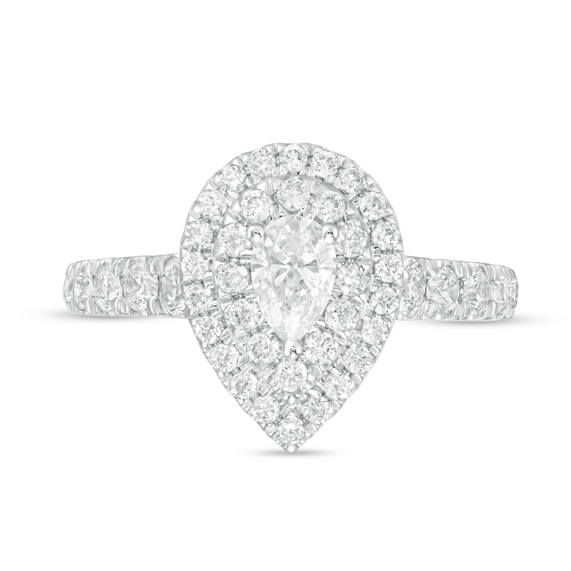 1.50 CT. T.W. Pear-Shaped Certified Lab-Created Diamond Double Frame Engagement Ring in 14K White Gold (F/SI2)