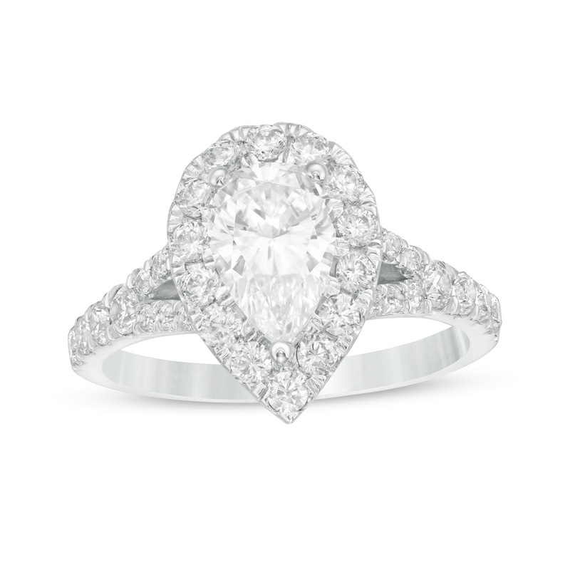 2.00 CT. T.W. Certified Lab-Created Pear-Shaped Diamond Frame Split Shank Engagement Ring in 14K White Gold (F/SI2)