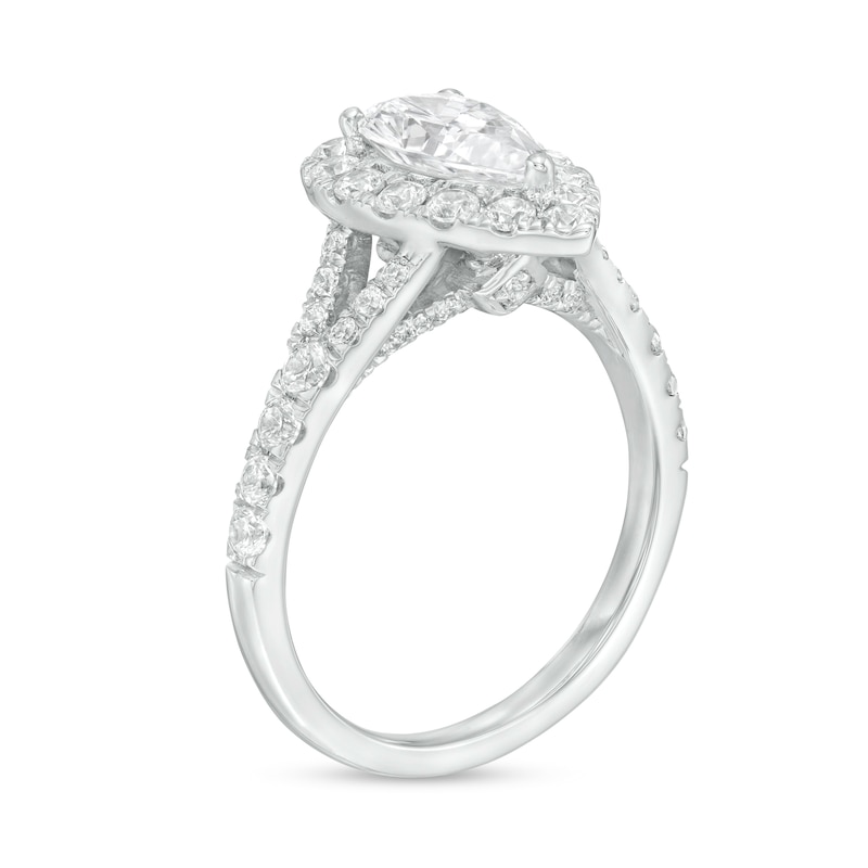 Main Image 3 of 2.00 CT. T.W. Certified Lab-Grown Pear-Shaped Diamond Frame Split Shank Engagement Ring in 14K White Gold (F/SI2)