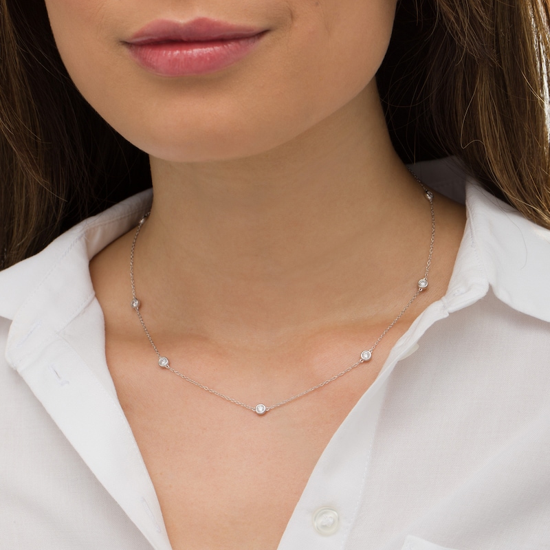 Main Image 2 of Marilyn Monroe™ Collection 0.70 CT. T.W. Diamond Station Necklace in 10K White Gold - 16"