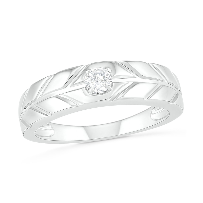 Men's 0.18 CT. Diamond Solitaire Textured Wedding Band in 10K White Gold|Peoples Jewellers