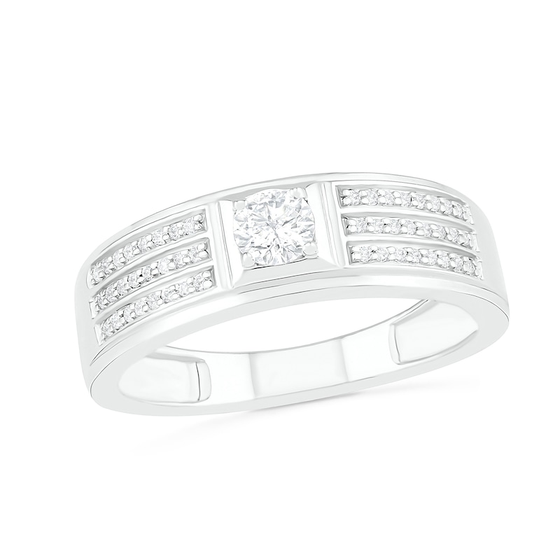 Men's 0.37 CT. T.W. Diamond Multi-Row Wedding Band in 10K White Gold|Peoples Jewellers