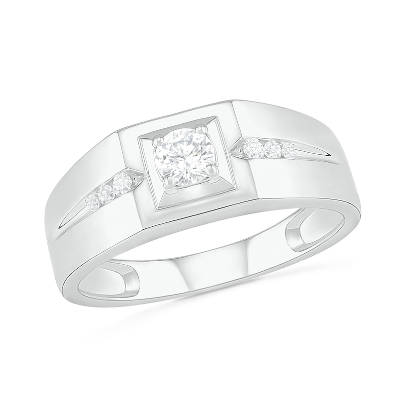 Men's 0.29 CT. T.W. Diamond Square Frame Tri-Sides Wedding Band in 10K White Gold|Peoples Jewellers