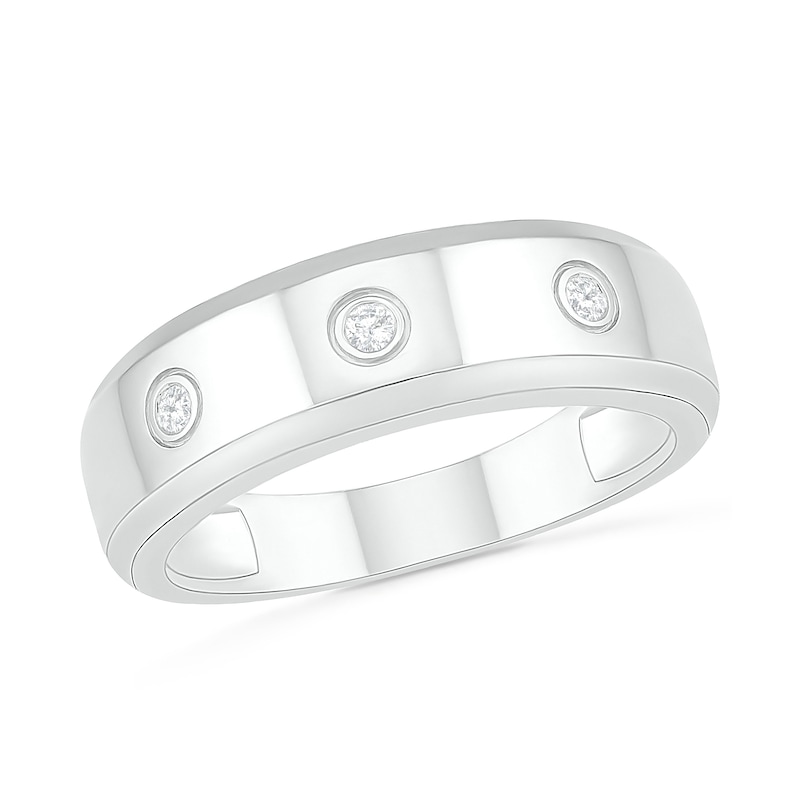 Men's 0.065 CT. T.W. Diamond Three Stone Station Wedding Band in 10K White Gold|Peoples Jewellers