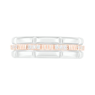 Men's 0.115 CT. T.W. Diamond Textured Triple Row Wedding Band in 10K Two-Tone Gold