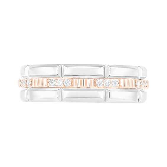 Men's 0.115 CT. T.W. Diamond Textured Triple Row Wedding Band in 10K Two-Tone Gold
