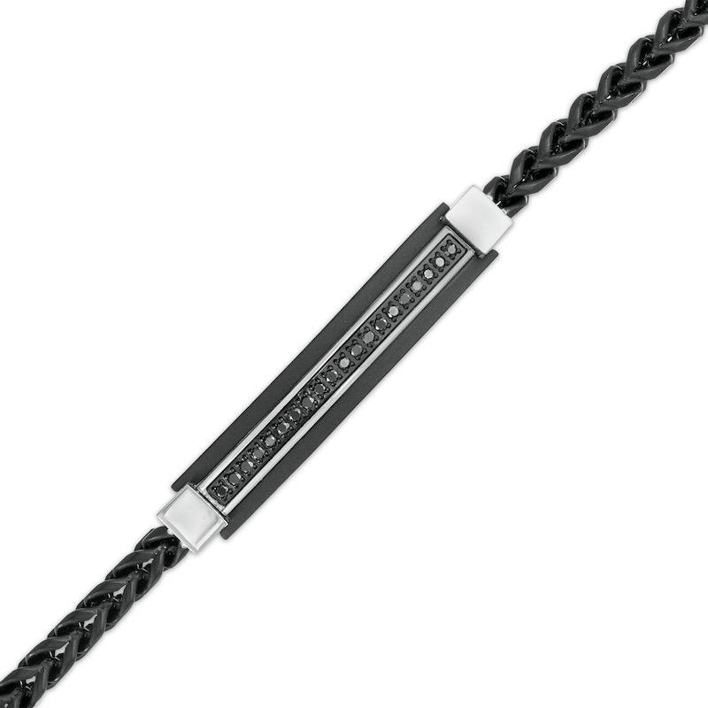 Men's 0.19 CT. T.W. Black Diamond Triple Row ID Bracelet in Stainless Steel and Black IP - 8.5"|Peoples Jewellers