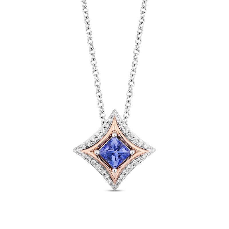 Main Image 1 of Enchanted Disney Ultimate Princess Celebration Tanzanite and 0.085 CT. T.W. Diamond Frame Necklace in Sterling Silver