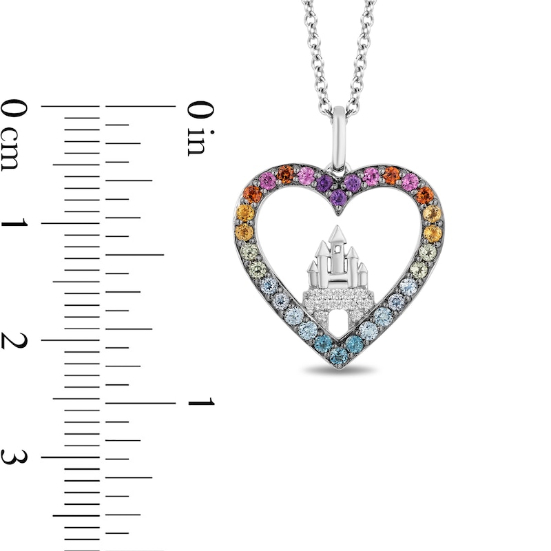 Enchanted Disney Ultimate Princess Celebration Multi-Gemstone and 0.04 CT. T.W. Diamond Heart Pendant in Sterling Silver