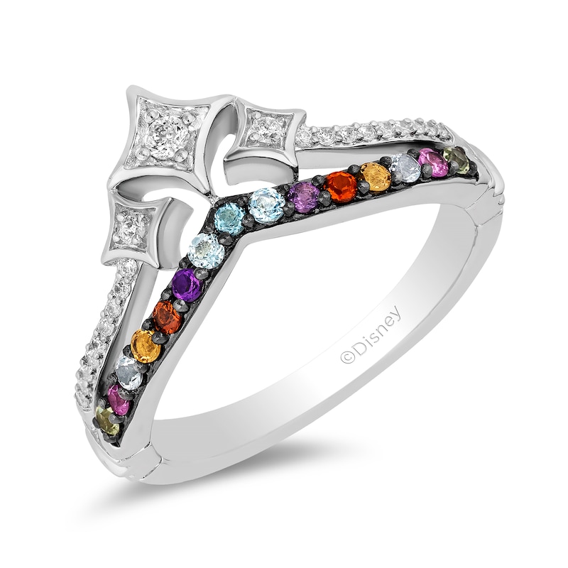 Enchanted Disney Ultimate Princess Celebration Multi-Gemstone and 0.115 CT. T.W. Diamond Tiara Ring in Sterling Silver|Peoples Jewellers