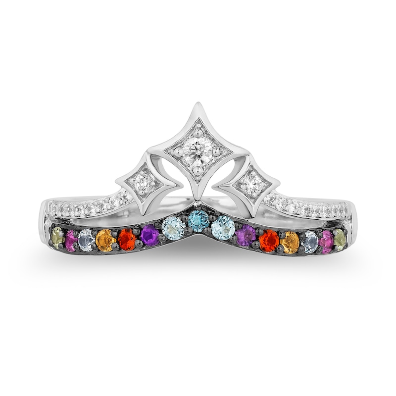 Enchanted Disney Ultimate Princess Celebration Multi-Gemstone and 0.115 CT. T.W. Diamond Tiara Ring in Sterling Silver