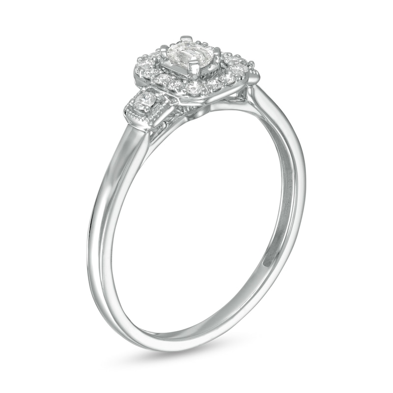 Main Image 3 of 0.25 CT. T.W. Emerald-Cut Diamond Frame Vintage-Style Promise Ring in 10K White Gold
