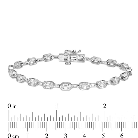 3.00 CT. T.W. Baguette and Round Diamond Alternating Bracelet in 10K White Gold - 7.25"