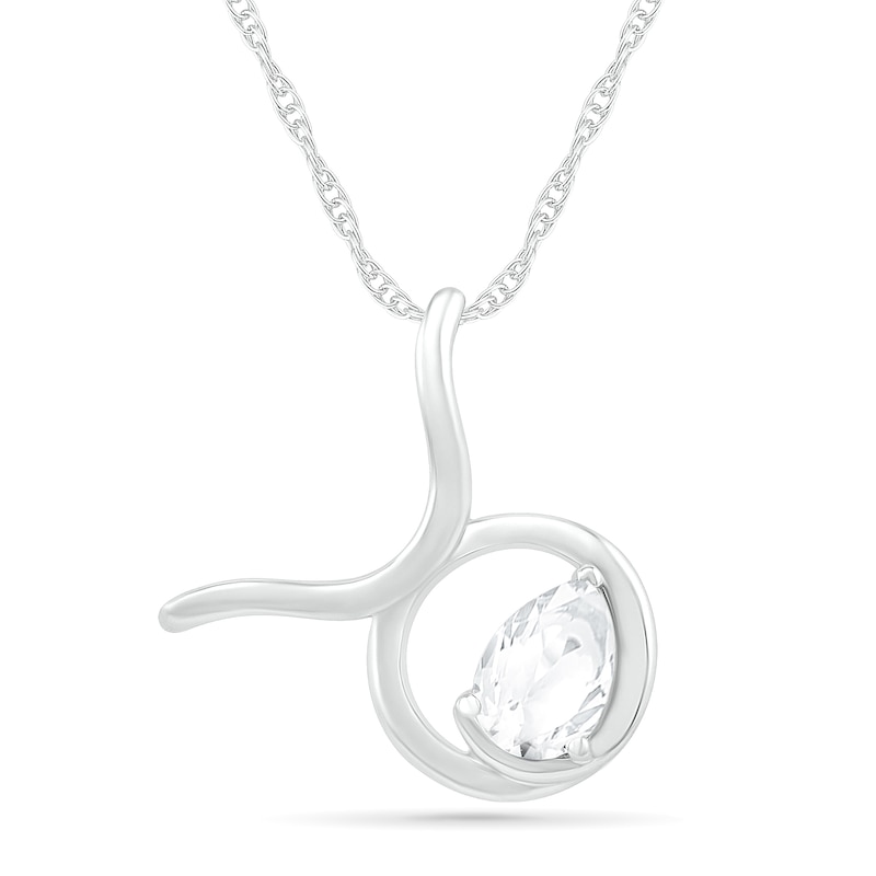 Pear-Shaped White Lab-Created Sapphire Taurus Zodiac Sign Pendant in Sterling Silver