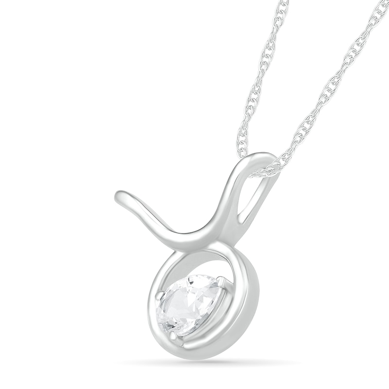 Pear-Shaped White Lab-Created Sapphire Taurus Zodiac Sign Pendant in Sterling Silver