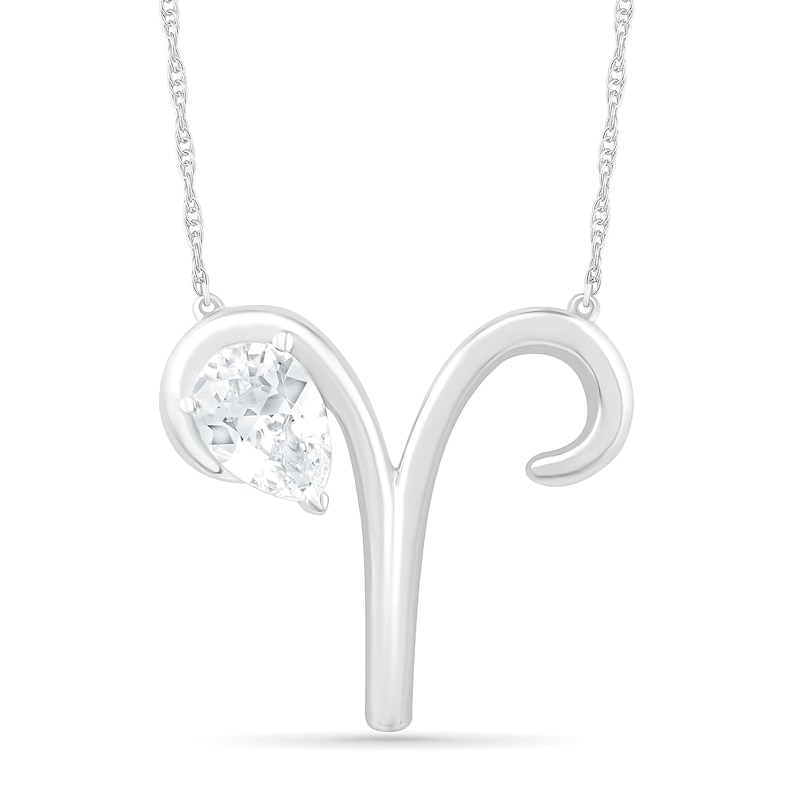 Pear-Shaped White Lab-Created Sapphire Aries Zodiac Sign Necklace in Sterling Silver|Peoples Jewellers