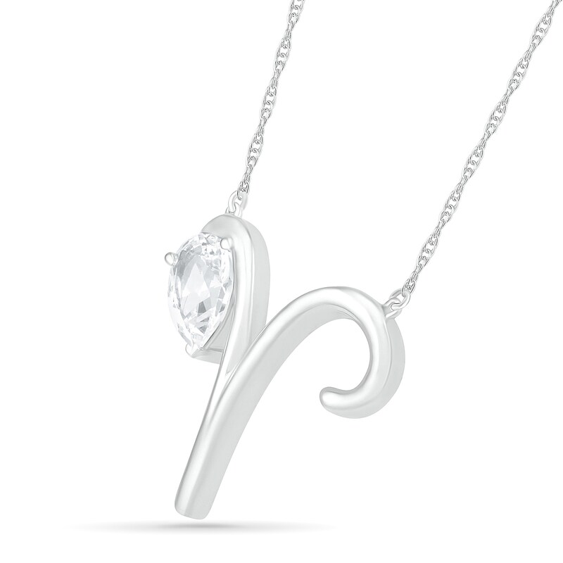 Pear-Shaped White Lab-Created Sapphire Aries Zodiac Sign Necklace in Sterling Silver