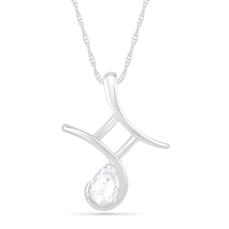 Main Image 1 of Pear-Shaped White Lab-Created Sapphire Gemini Zodiac Sign Pendant in Sterling Silver