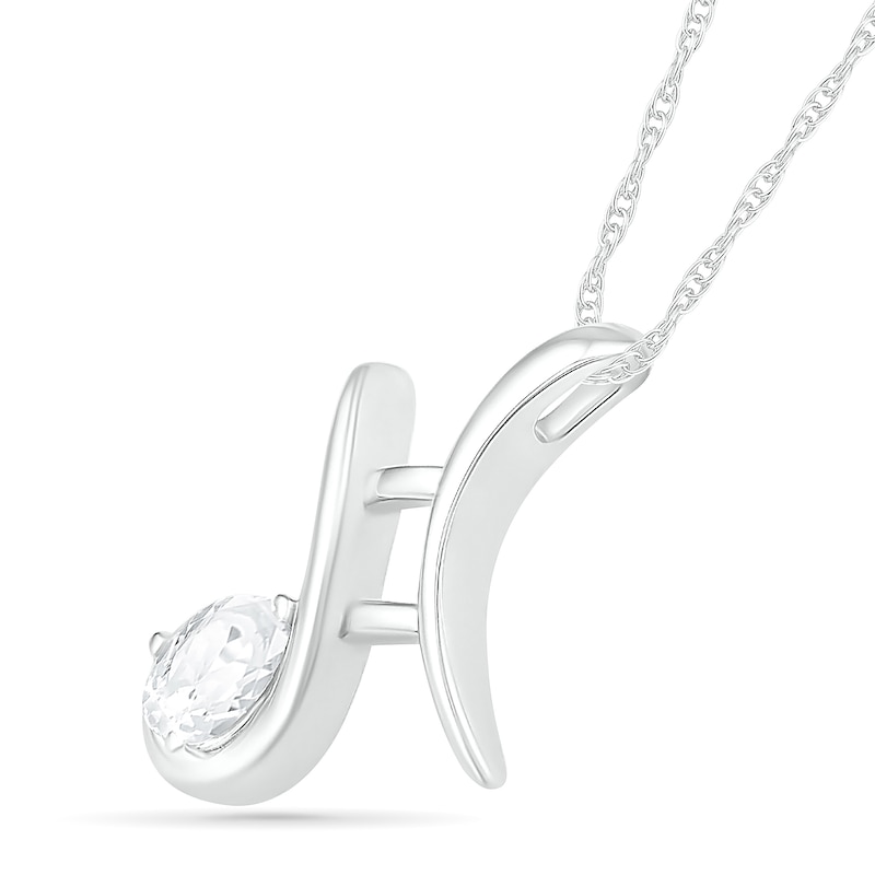 Main Image 2 of Pear-Shaped White Lab-Created Sapphire Gemini Zodiac Sign Pendant in Sterling Silver