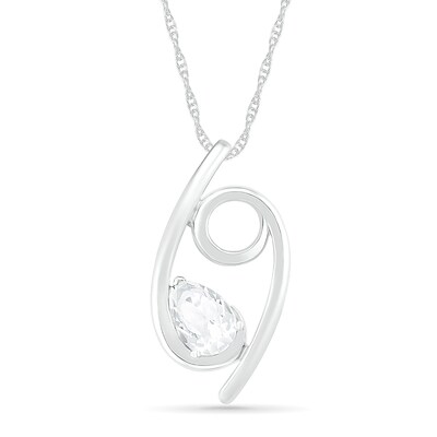 Pear-Shaped White Lab-Created Sapphire Cancer Zodiac Sign Pendant in Sterling Silver