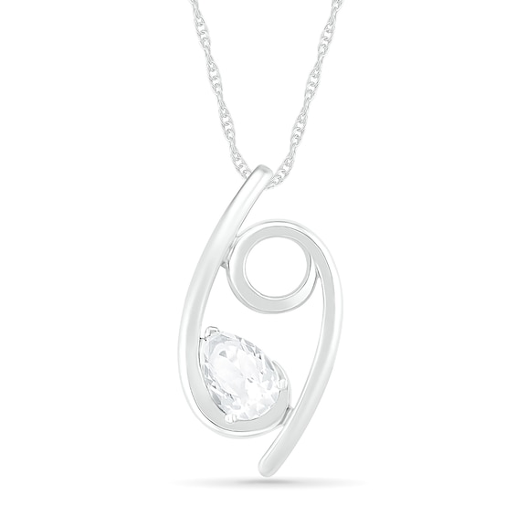 Pear-Shaped White Lab-Created Sapphire Cancer Zodiac Sign Pendant in